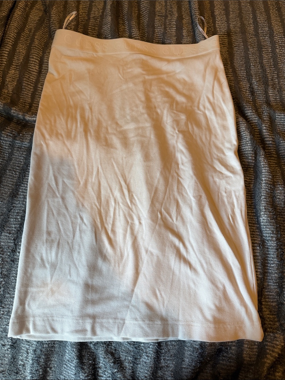 Guess Cream White Ribbed Midi Slip Amy Skirt
